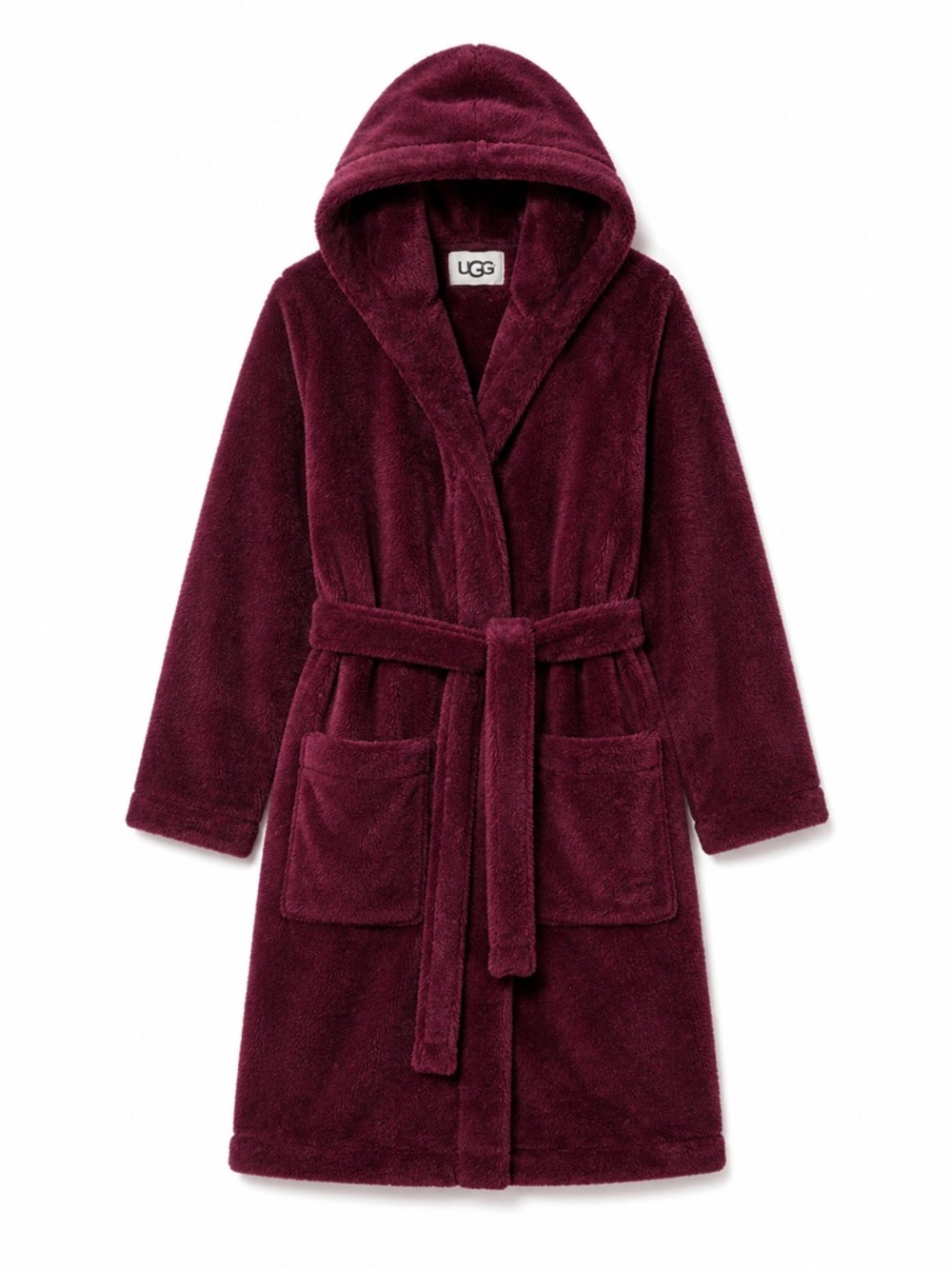New - UGG Aarti Hooded Plush Fleece Robe Burgundy